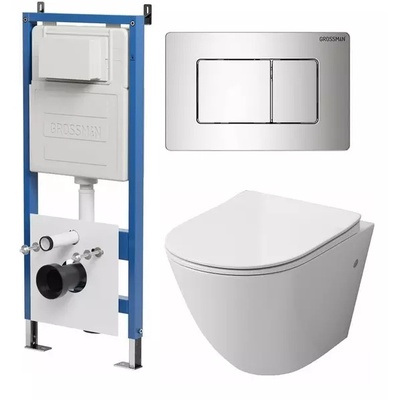 Grossman без коллекции, Унитаз подвесной с инсталляцией и кнопкой, 97.4411S.04.10M