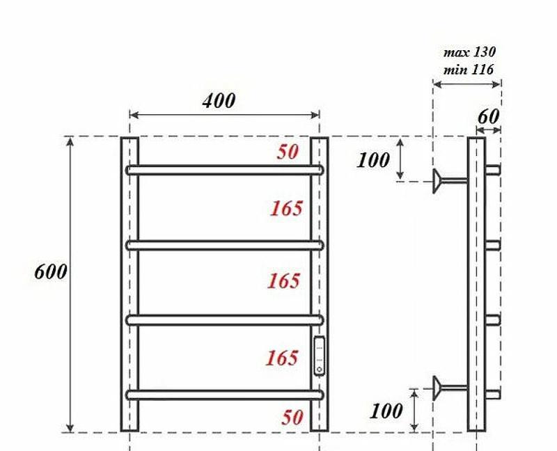 Полотенцесушитель электрический - Point, Виктория, 13x43.2x60 см, PN06846