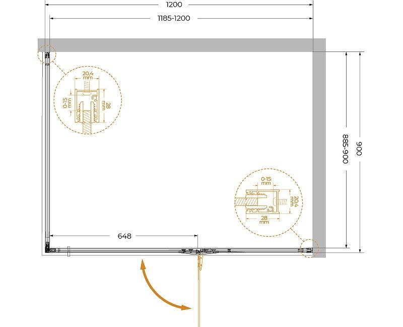 Душевой уголок - Cezares, Liner, 90x120x195 см, LINER-AH-1-120/90-C-Cr-R