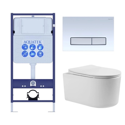 Aquatek Мия, Унитаз подвесной с инсталляцией и кнопкой, SET AQUATEK МИЯ 4в1