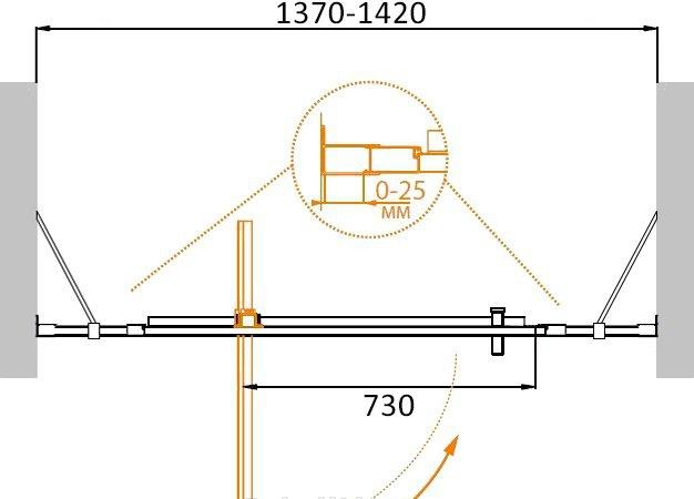 Душевая дверь - Cezares, Molveno, 140x190 см, MOLVENO-BA-12-100+40-C-Cr-IV