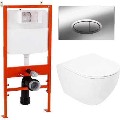Cezares Stylus, Унитаз подвесной с инсталляцией и кнопкой, CZR-513-TH-R/CZR2316SC/BB026/BB051CR