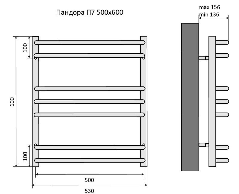 Полотенцесушитель водяной - Aquatek, Пандора, 15.6x53x60 см, AQ RRС0760CH / RRС0760CH