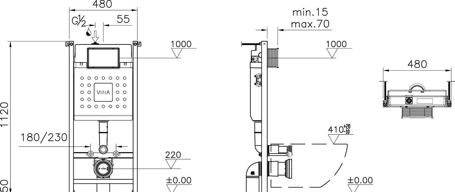 Vitra без коллекции, Унитаз подвесной с инсталляцией и кнопкой, GR-4476S