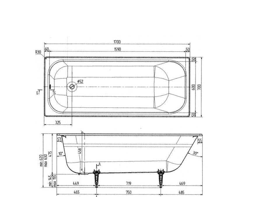Wotte Start, Чугунная ванна, Start 1700x750UR