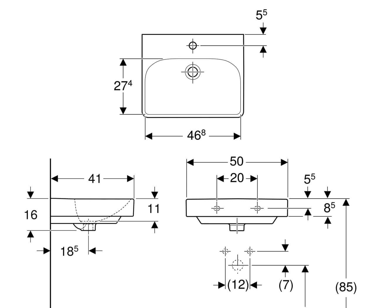 Geberit Smyle Square, Раковина, 500.256.01.1