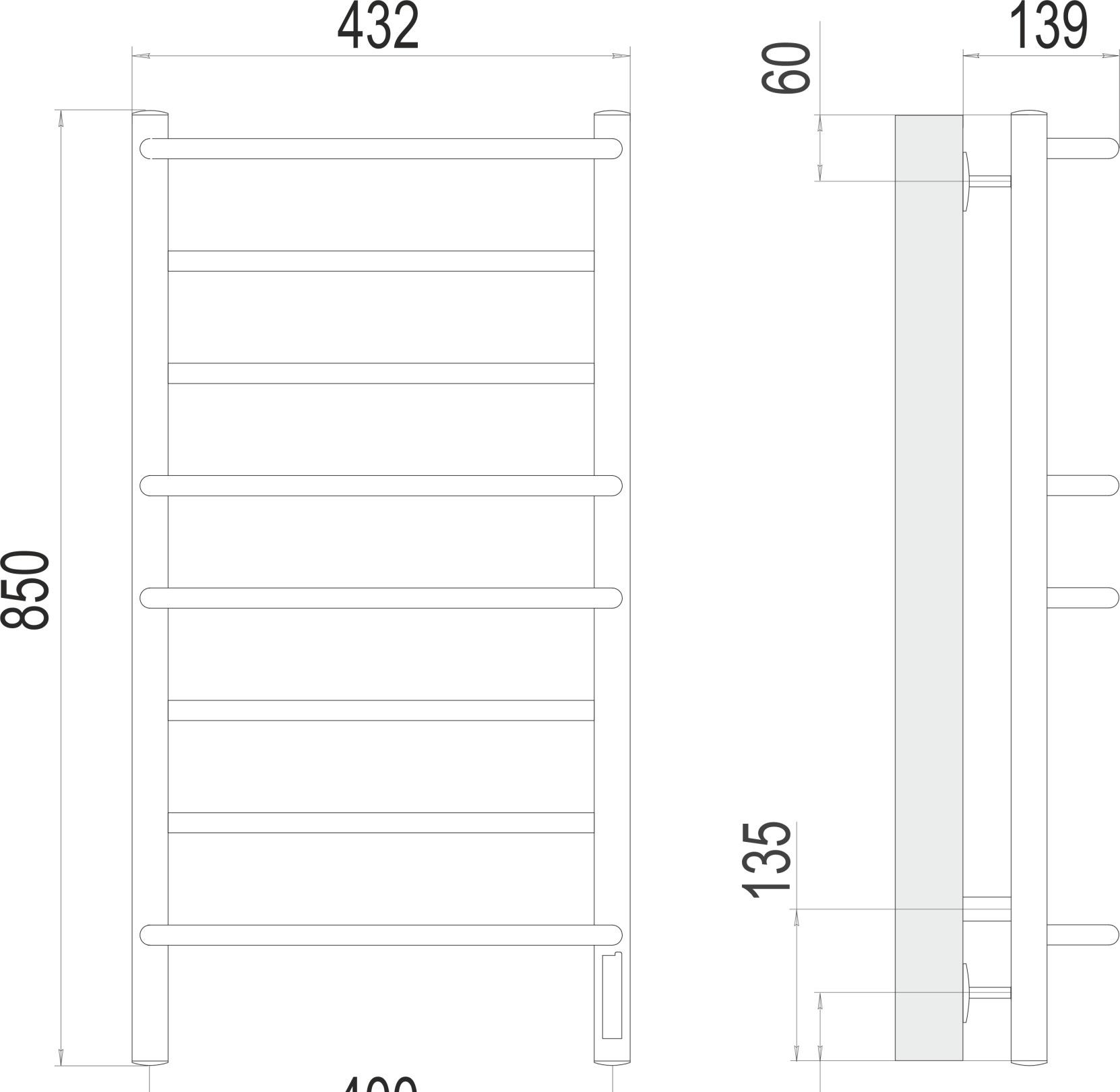 Полотенцесушитель электрический - Terminus, Виктория, 13.9x43.2x65 см, 4670078531285