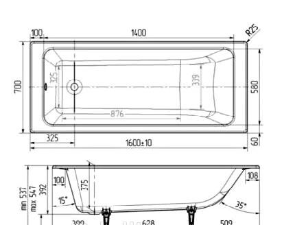 Wotte Line, Чугунная ванна, Line 1600x700