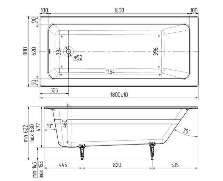 Wotte Line, Чугунная ванна, Line 1800x800