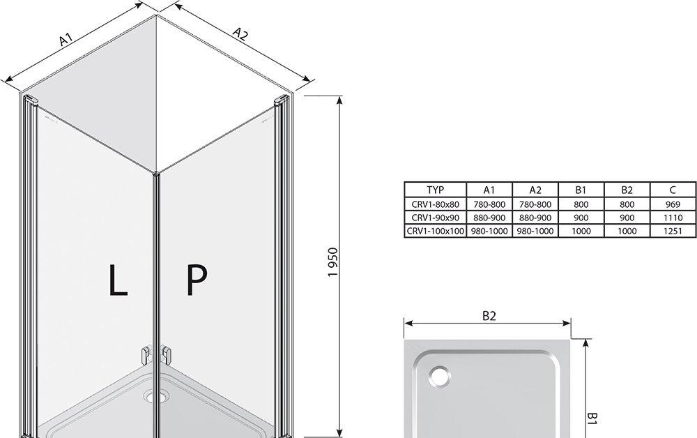 Душевая дверь - Ravak, Chrome, 100x100x195 см, 1QVA0C01Z1
