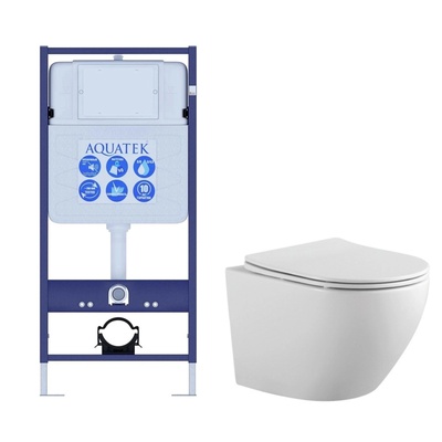 Aquatek Европа, Унитаз подвесной с инсталляцией и кнопкой, SET AQUATEK ЕВРОПА KKI