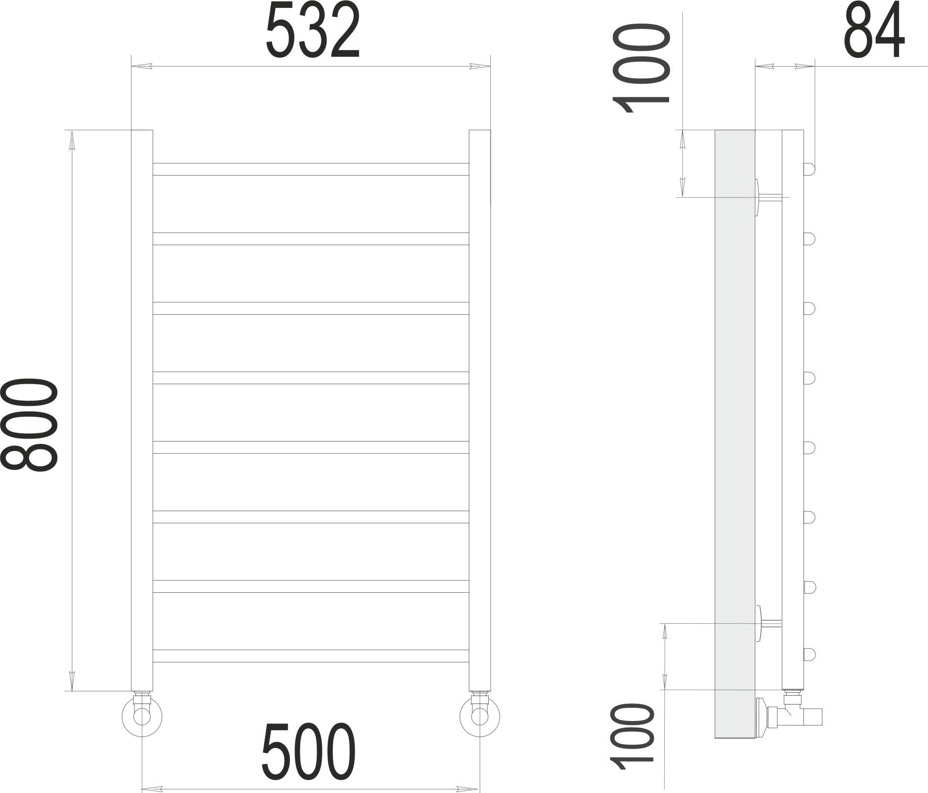 Полотенцесушитель водяной - Terminus, Классик, 8.4x53.2x80 см, 4670078530271