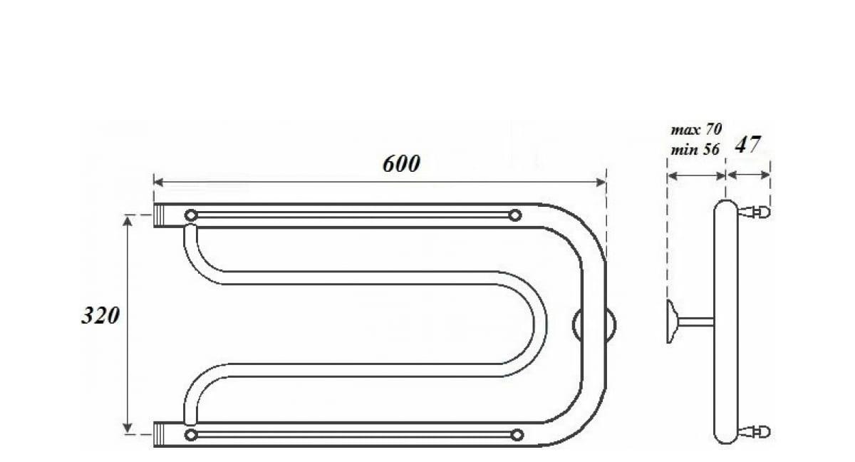 Полотенцесушитель водяной - Point, Фокстрот, 11.4x32x60 см, PN21336P