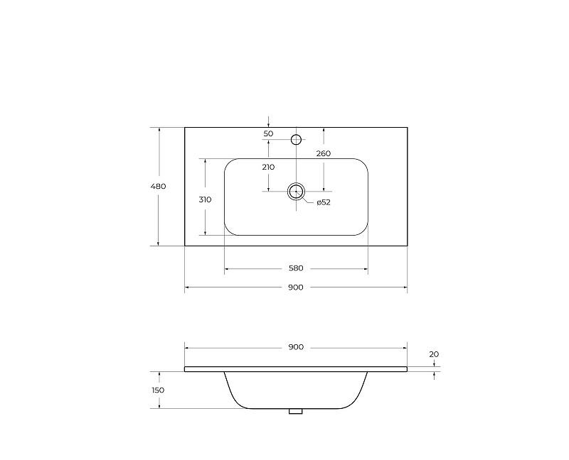 Cezares Eco, Раковина, CZR-900/480-LV-MR-ECO