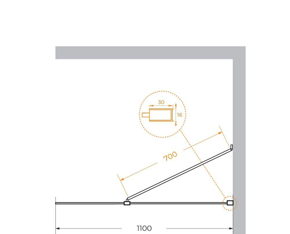 Душевая перегородка - Cezares, Liberta, 110x70x195 см, LIBERTA-L-1-TB-110-GR-NERO