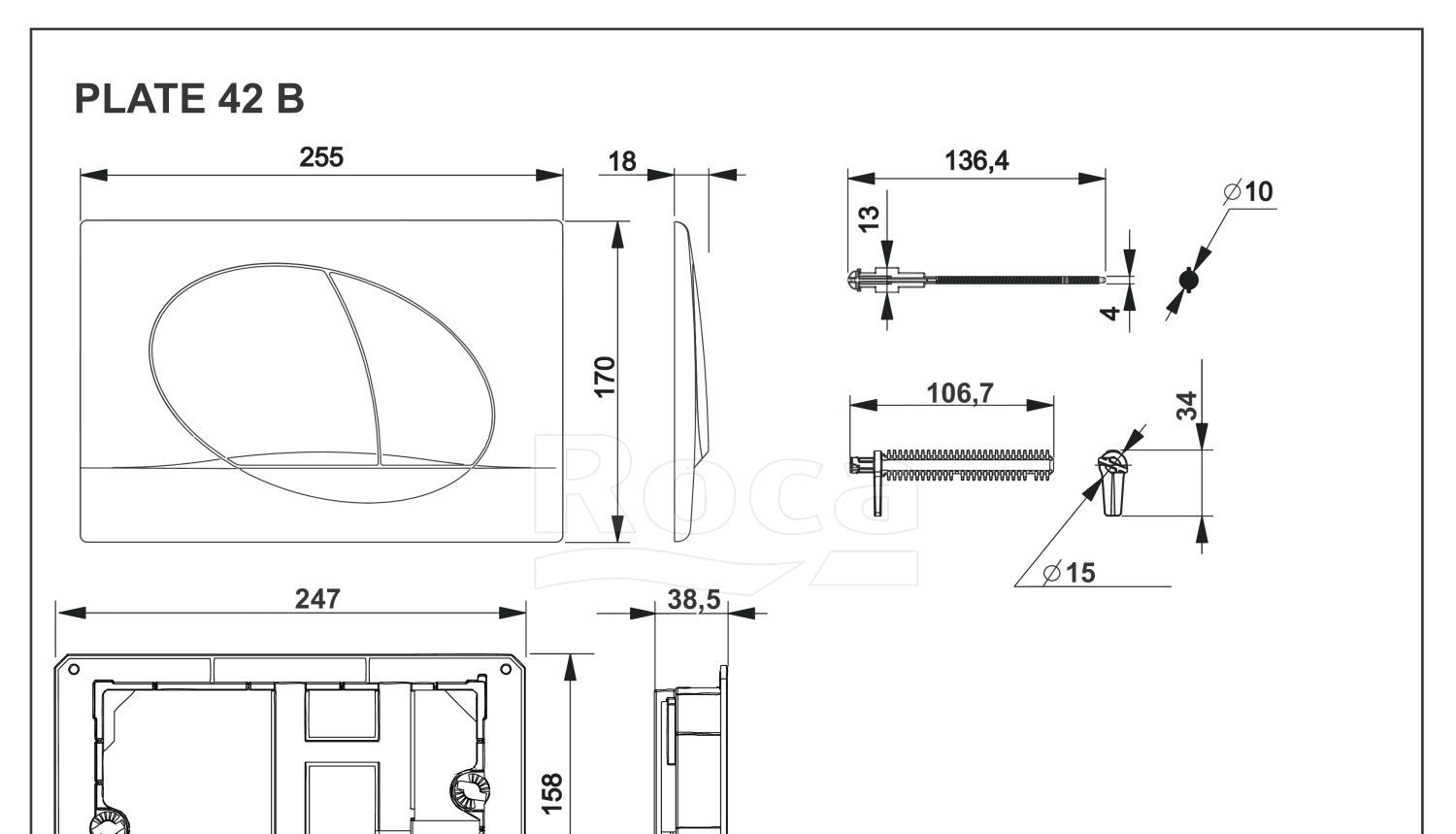 Кнопка смыва - Roca, Active, 1.8x25.5x17 см, 8901140B6