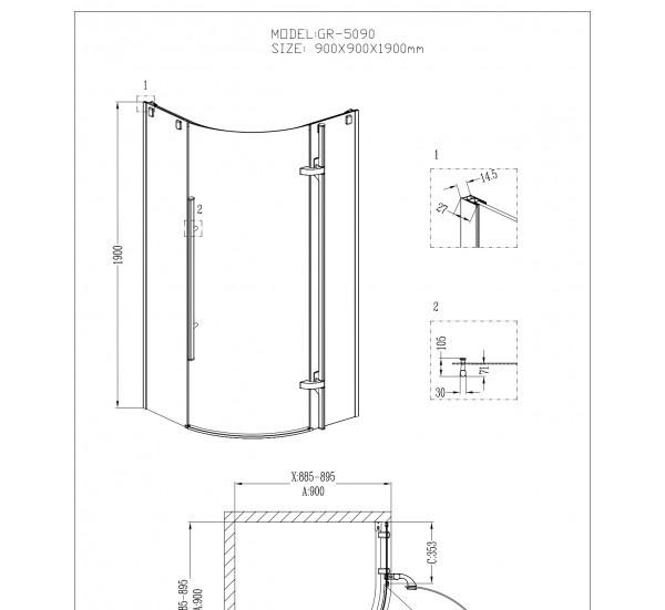 Душевой уголок - Grossman, Style, 90x90x190 см, GR-5090