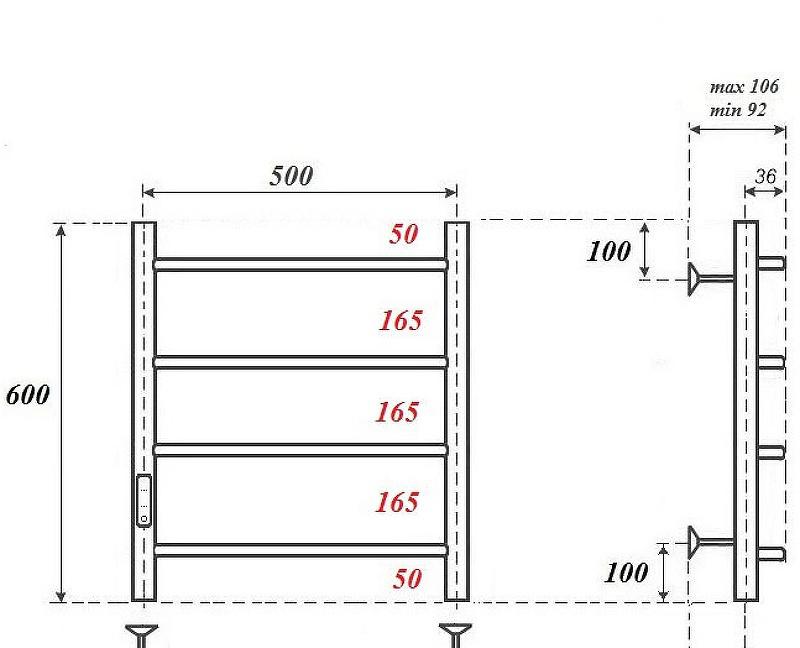 Полотенцесушитель электрический - Point, Афина, 10.6x53.2x60 см, PN04756B