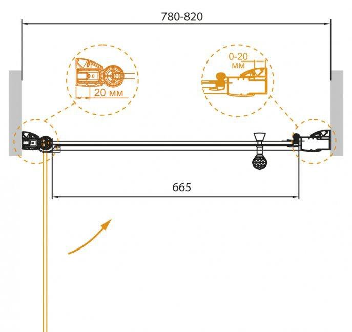 Душевая дверь - Cezares, Giubileo, 80x195 см, GIUBILEO-B-11-80-CP-G-L