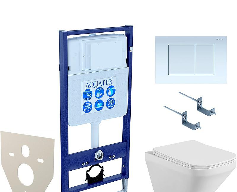Aquatek Лира, Унитаз подвесной с инсталляцией и кнопкой, SET AQUATEK ЛИРА-009 4в1