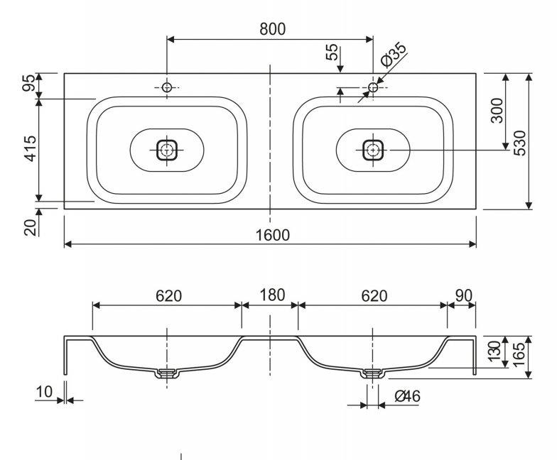 Cezares Titan, Раковина, TITAN-1600-LVB-INCASSO