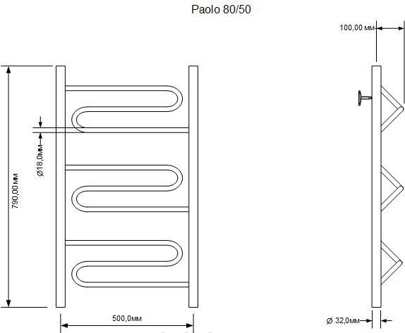 Полотенцесушитель водяной - Aquanet, Paolo, 50x80 см, 00266733