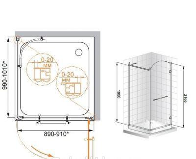 Душевой уголок - Cezares, Retro, 90x100x195 см, RETRO-AH-1-90/100-CP-Br-R / RETRO-A-AH-1-90/100-CP-Br-R