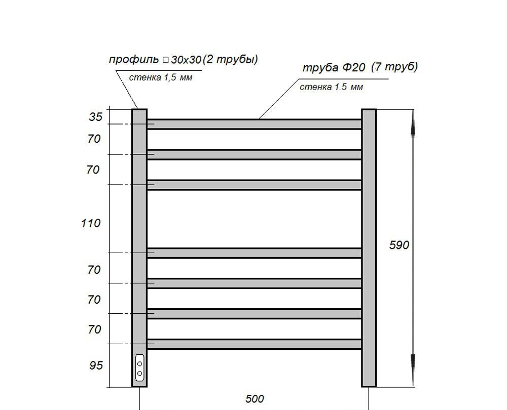 Полотенцесушитель электрический - Point, Веста, 3x50x60 см, PN70756B