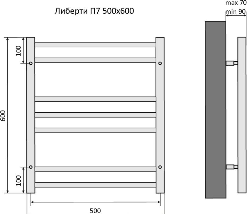 Полотенцесушитель водяной - Aquatek, Либерти, 9x50x60 см, AQ RR0760CH