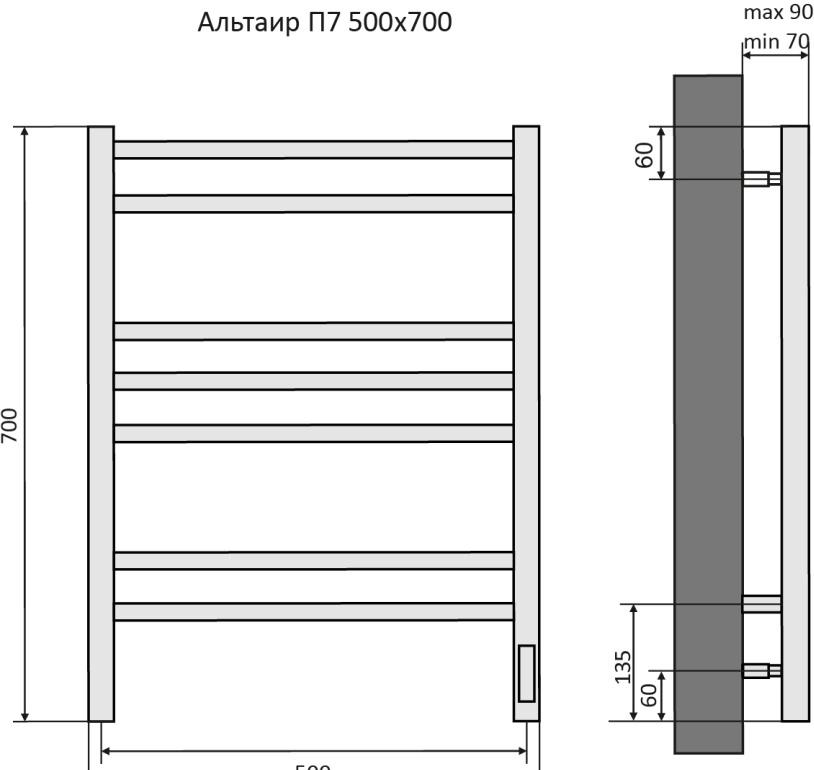 Полотенцесушитель электрический - Aquatek, Альтаир, 9x50x70 см, AQ EL KP0770BL
