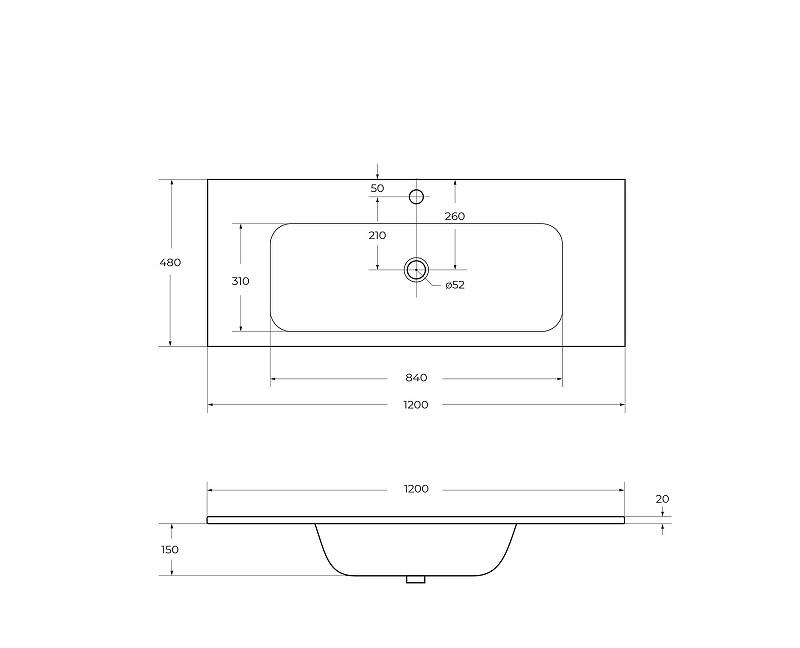 Cezares Eco, Раковина, CZR-1200/480-LV-MR-ECO