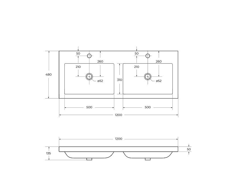 Cezares Eco, Раковина, CZR-1200/480-2-LV-MR-ECO
