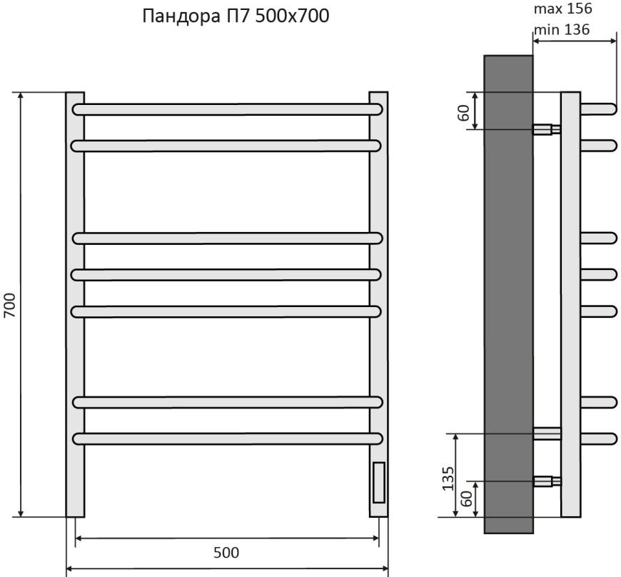 Полотенцесушитель электрический - Aquatek, Пандора, 15.6x50x70 см, AQ EL RPC0770CH