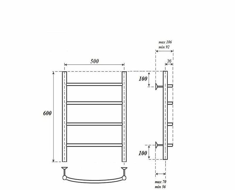 Полотенцесушитель электрический - Point, Афина, 10.6x50x60 см, PN04156E