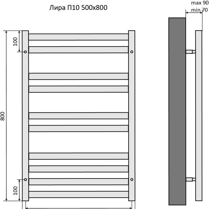 Полотенцесушитель водяной - Aquatek, Лира, 9x50x80 см, AQ KP1080CH