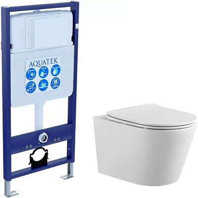 Aquatek Вега, Унитаз подвесной с инсталляцией и кнопкой, SET AQUATEK ВЕГА