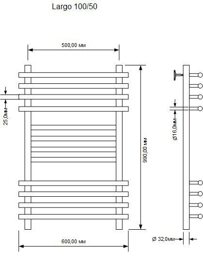 Полотенцесушитель водяной - Aquanet, Largo, 50x100 см, 00266746