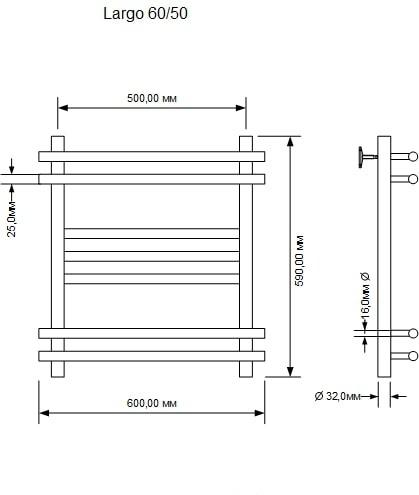 Полотенцесушитель водяной - Aquanet, Largo, 50x60 см, 00266744