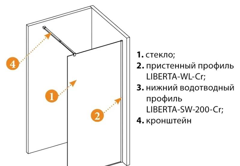 Душевая перегородка - Cezares, Liberta, 120x195 см, L-1-120-120-BR-Cr / LIBERTA-L-1-120-120-BR-Cr