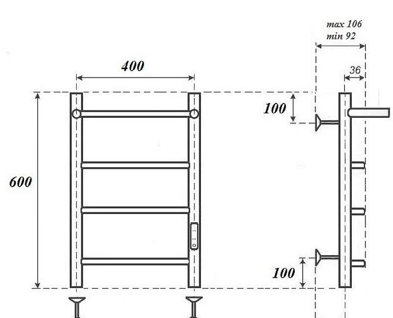 Полотенцесушитель электрический - Point, Афина, 10.6x43.2x60 см, PN04846PB