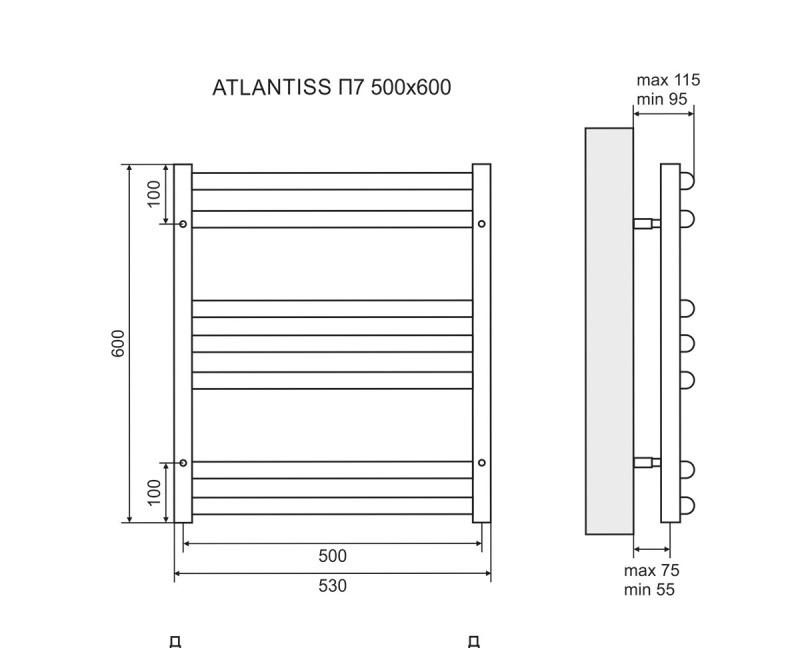 Полотенцесушитель электрический - Lemark, Atlantiss, 9.5x50x60 см, LM32607REBL