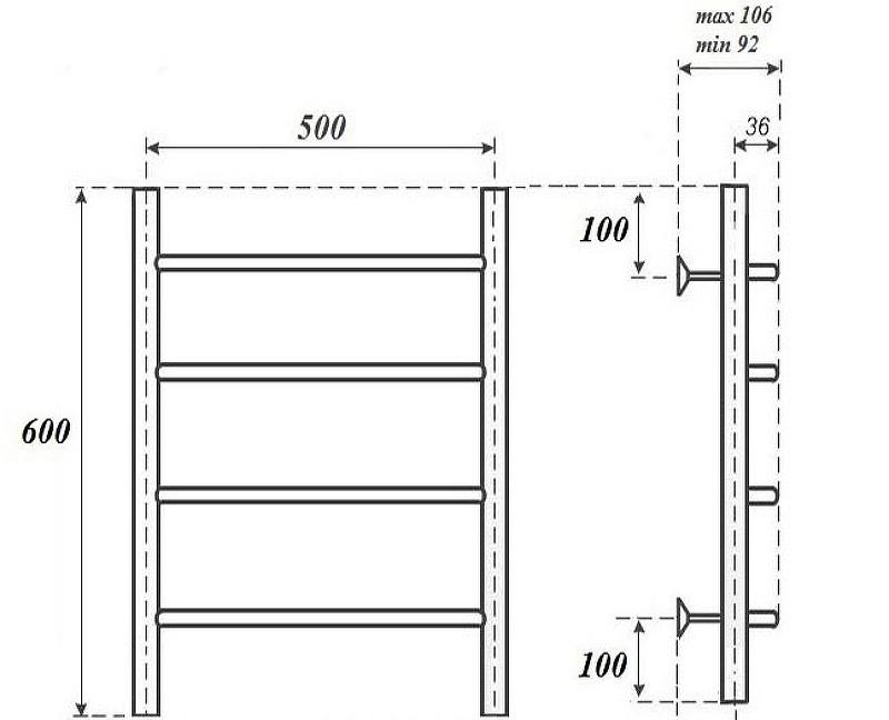 Полотенцесушитель электрический - Point, Афина, 9.2x53.2x66.5 см, PN04156BRE