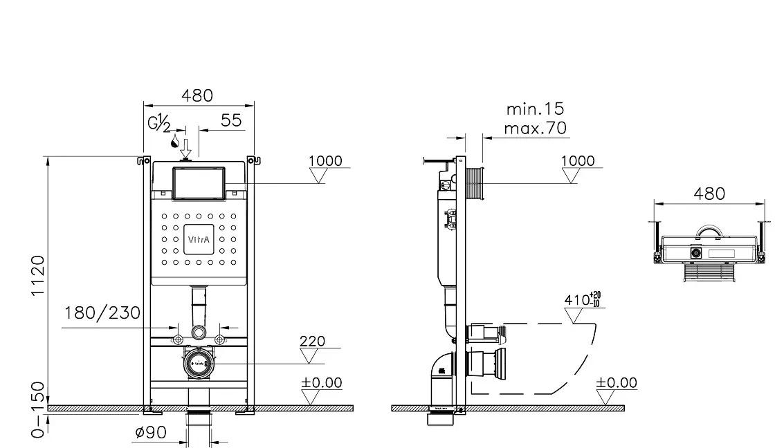 Инсталляция для унитаза - Vitra, V-Fix Core, 12x48x112.5 см, 732-5800-01 / 00334146