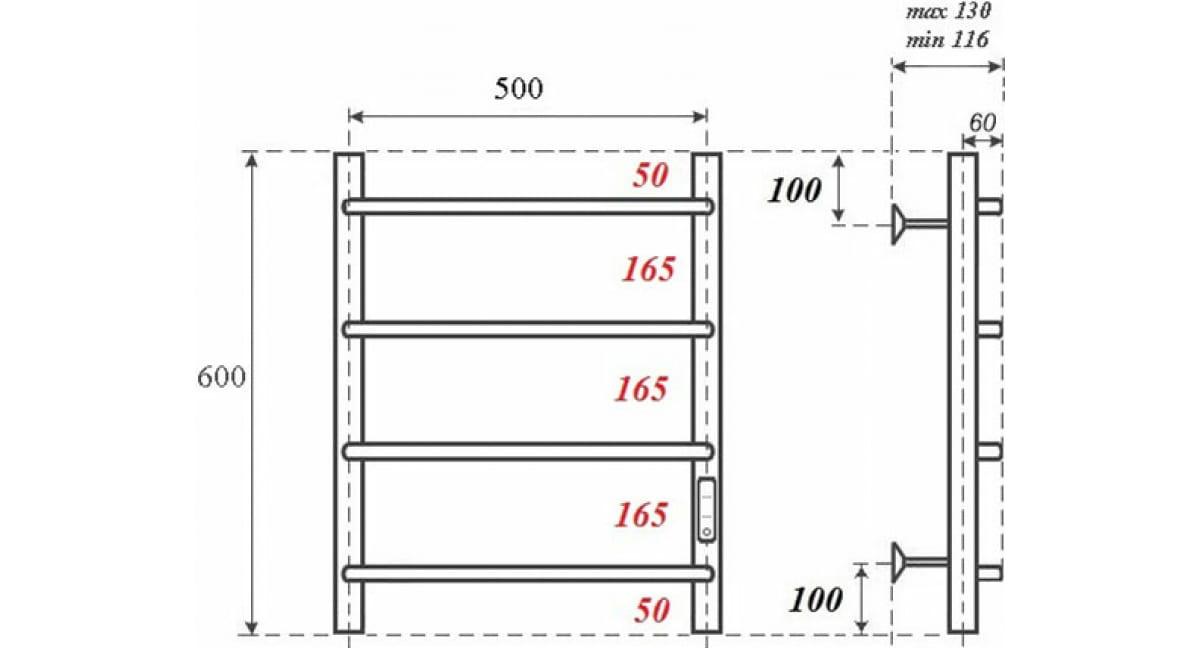 Полотенцесушитель электрический - Point, Виктория, 13x50x60 см, PN06856