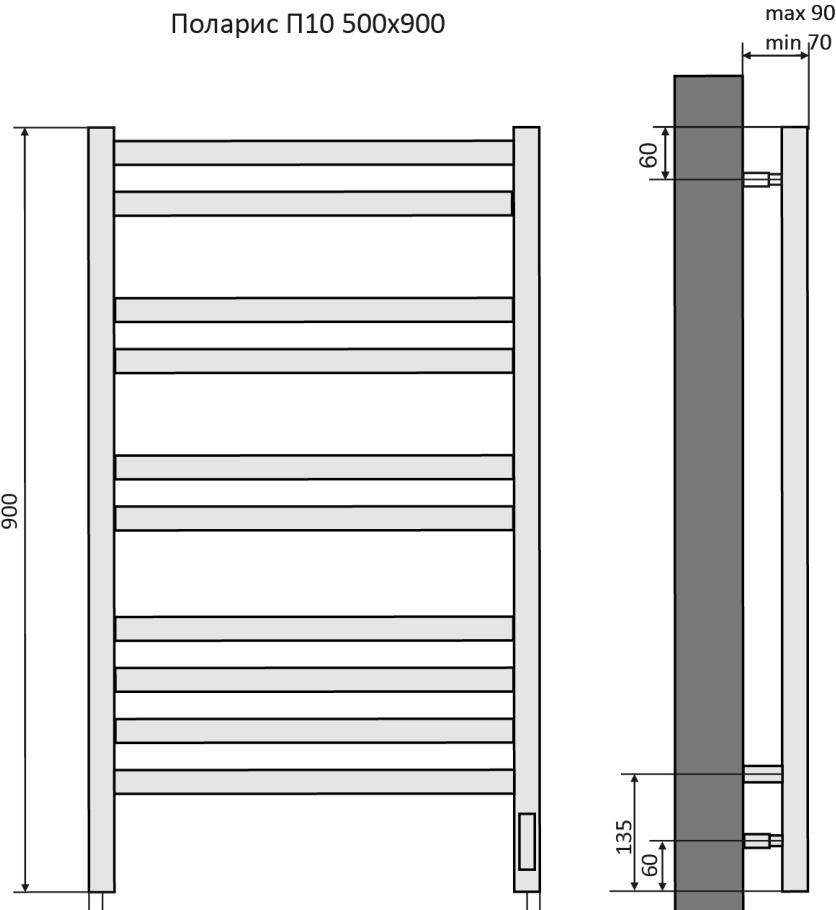 Полотенцесушитель электрический - Aquatek, Поларис, 9x50x90 см, AQ EL KO1090BL