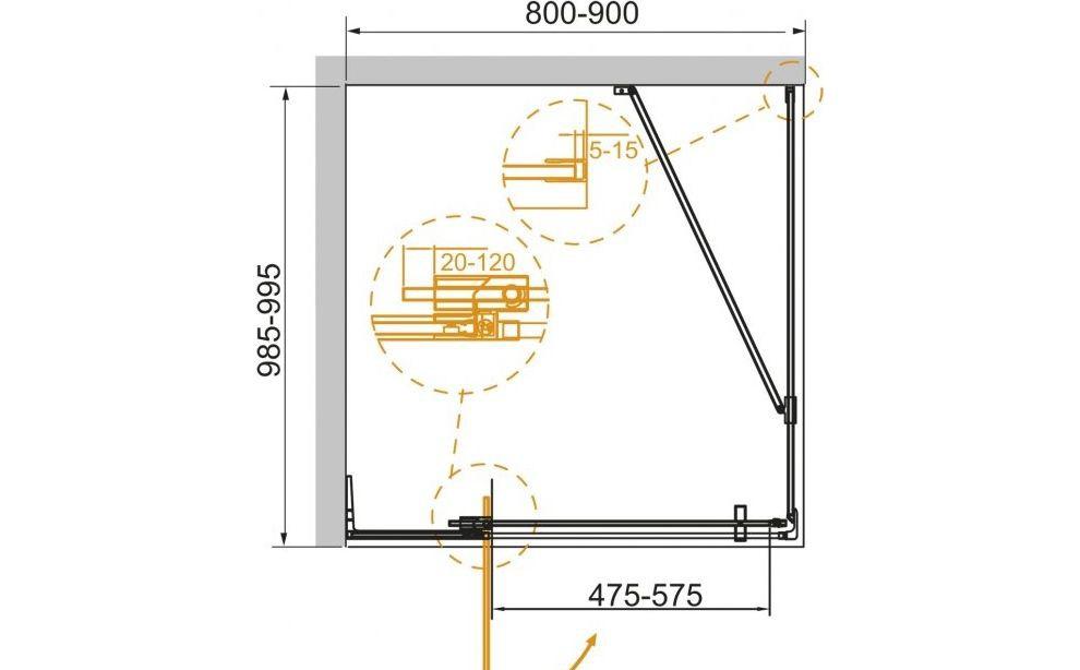 Душевой уголок - Cezares, Slider, 100x80x195 см, SLIDER-AH-1-100-80/90-GRIGIO-Cr