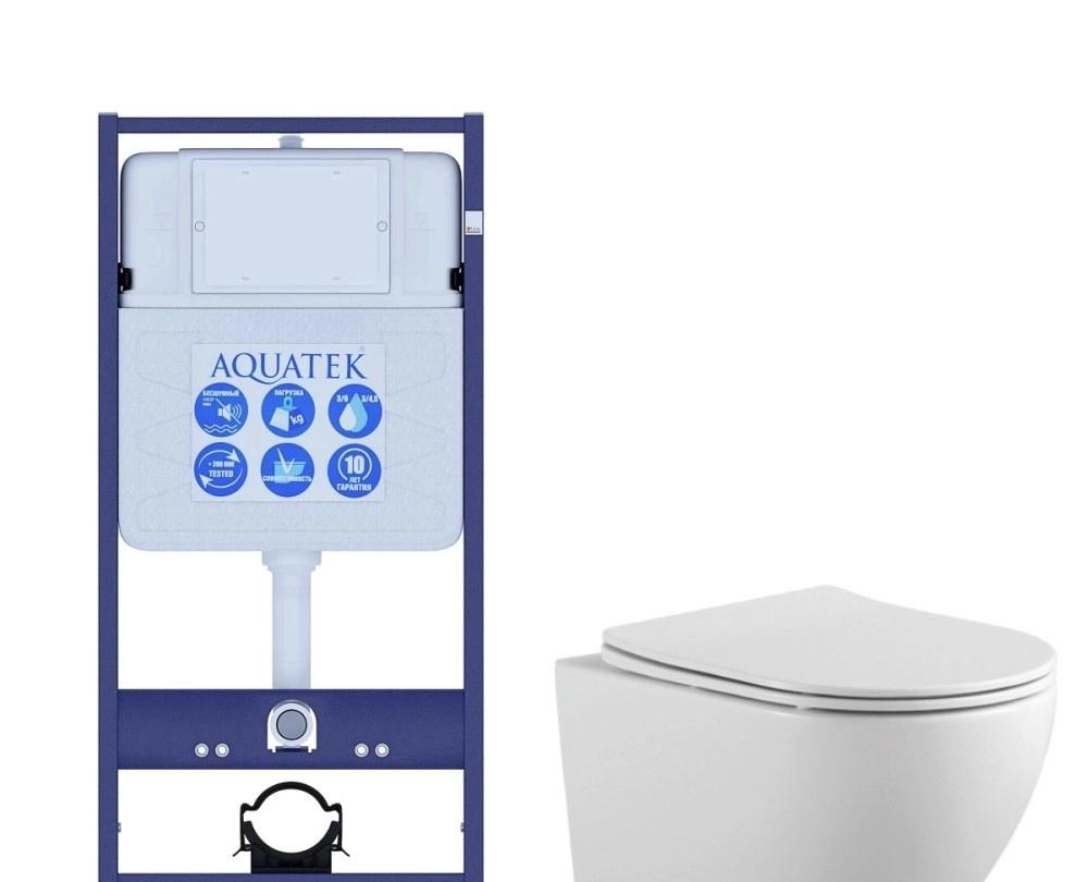 Aquatek Европа, Унитаз подвесной с инсталляцией и кнопкой, SET AQUATEK ЕВРОПА KKI
