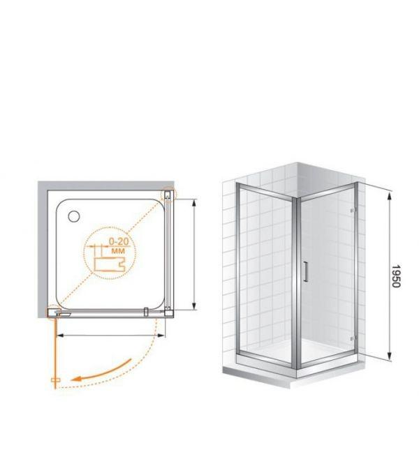 Душевой уголок - Cezares, Porta, 80x90x195 см, PORTA-D-AH-1-80/90-C-Cr / PORTA-AH-1-80/90-C-Cr