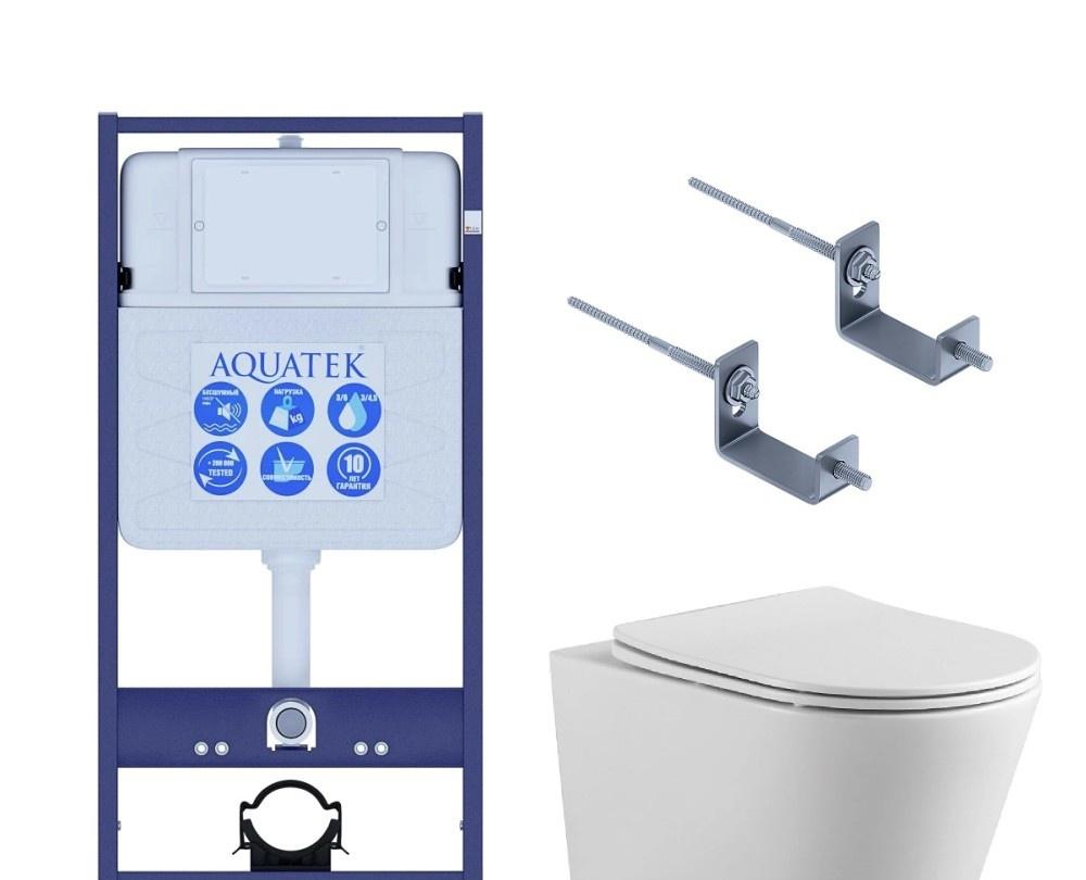 Aquatek Вега, Унитаз подвесной с инсталляцией и кнопкой, Set AQUATEK ВЕГА-KKI2