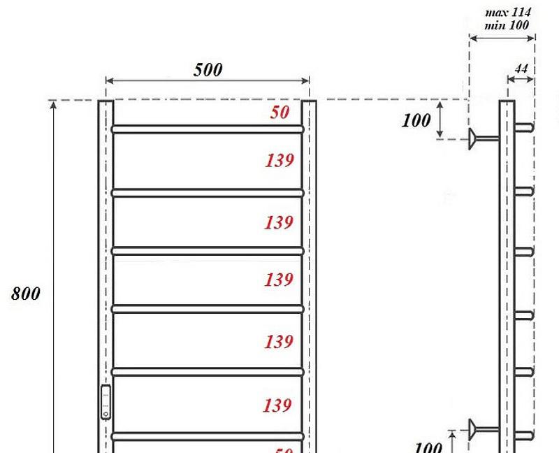 Полотенцесушитель электрический - Point, Афина, 11.4x53.2x80 см, PN04758B